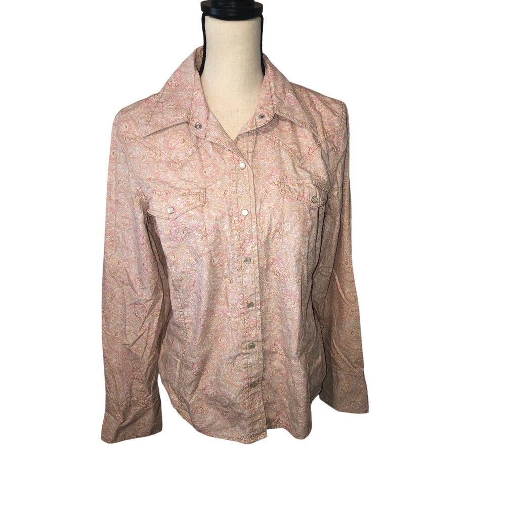 Vintage Pearl Snap Western Shirt Size L Pink Floral Y2K Long Sleeve Cowgirl Gap